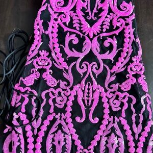 Elegant Black and Pink Embroidered Prom Dress